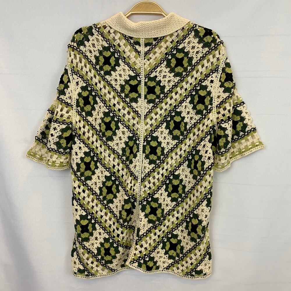 Morsecode Men Granny Square Crochet Knit Shirt Size M Green Coastal Festival NWT - Picture 2 of 9